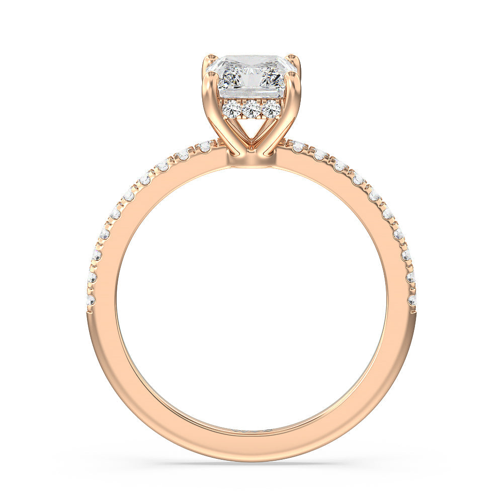 Radiant Cut Diamond Basket Pave Engagement Ring with Lab Grown Diamond in 14KT Rose Gold view 2
