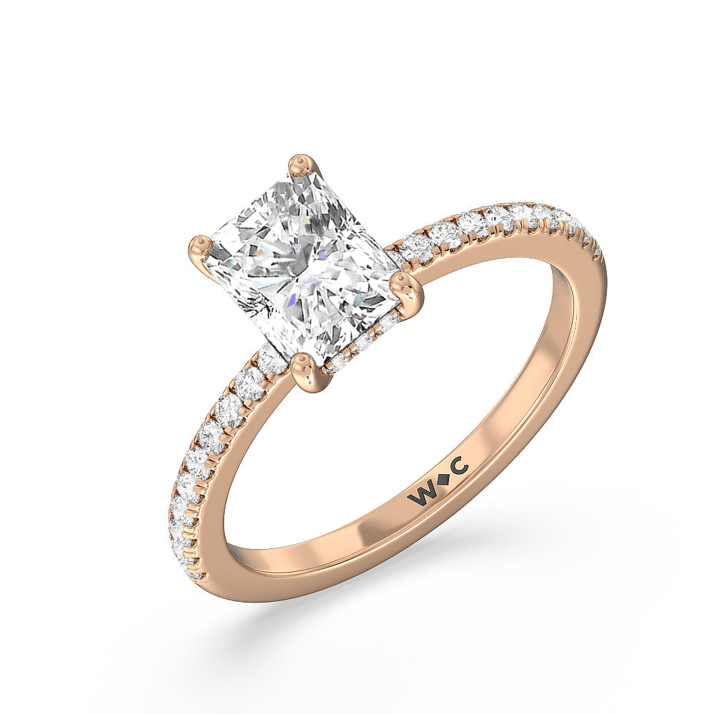 Radiant Cut Diamond Basket Pave Engagement Ring with Lab Grown Diamond in 14KT Rose Gold view 3
