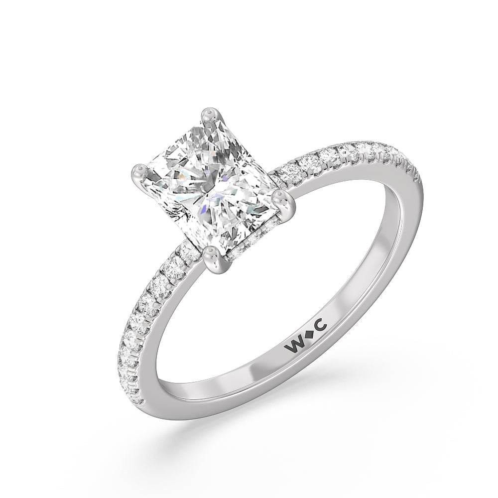 Radiant Cut Diamond Basket Pave Engagement Ring with Lab Grown Diamond in 14KT Platinum view 3
