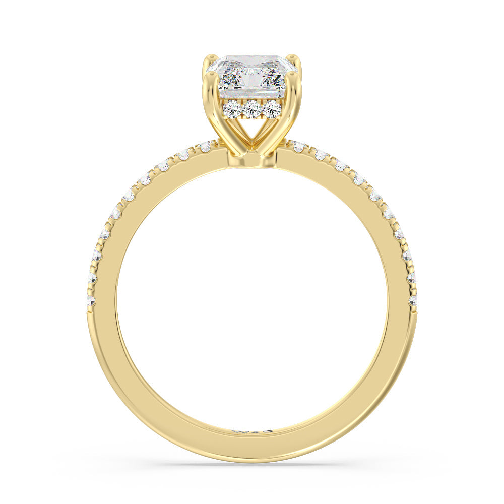 Radiant Cut Diamond Basket Pave Engagement Ring with Lab Grown Diamond in 14KT Yellow Gold view 2
