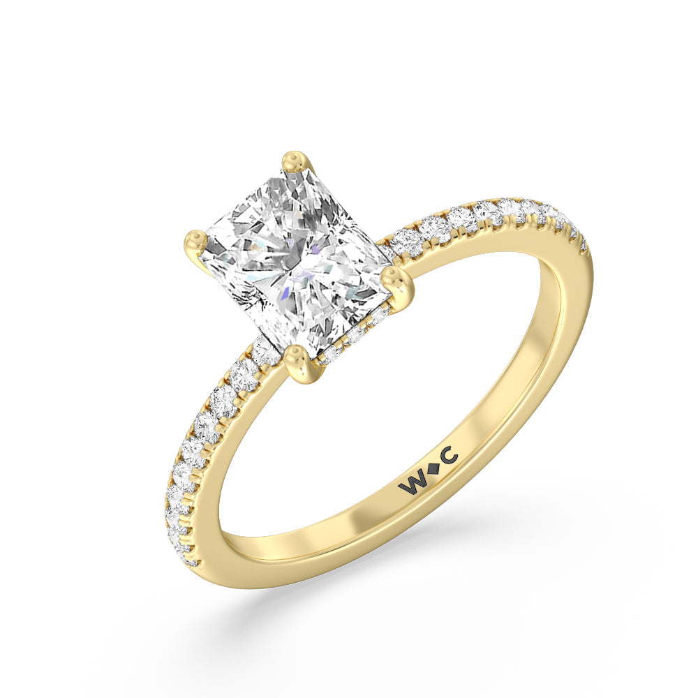 Radiant Cut Diamond Basket Pave Engagement Ring with Lab Grown Diamond in 14KT Yellow Gold view 3
