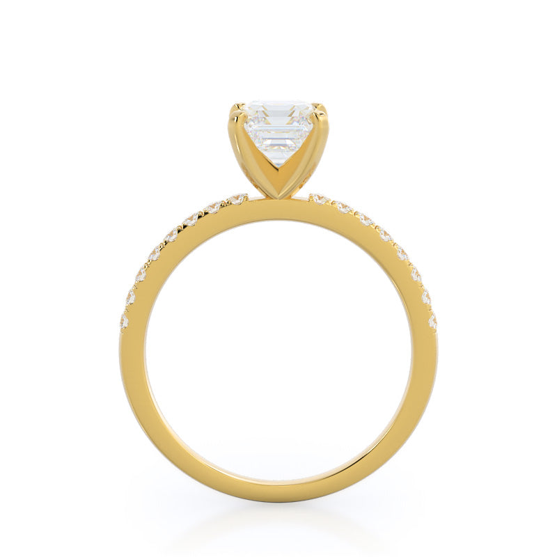 Classic Pave Diamond Engagement Ring with Asscher Cut Diamond in 14KT Yellow Gold view 2
