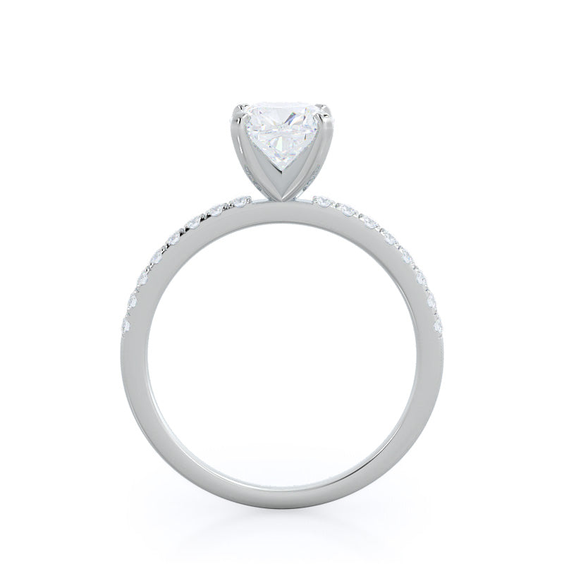 Classic Pave Diamond Engagement Ring with Cushion Cut Diamond in 14KT Platinum view 2
