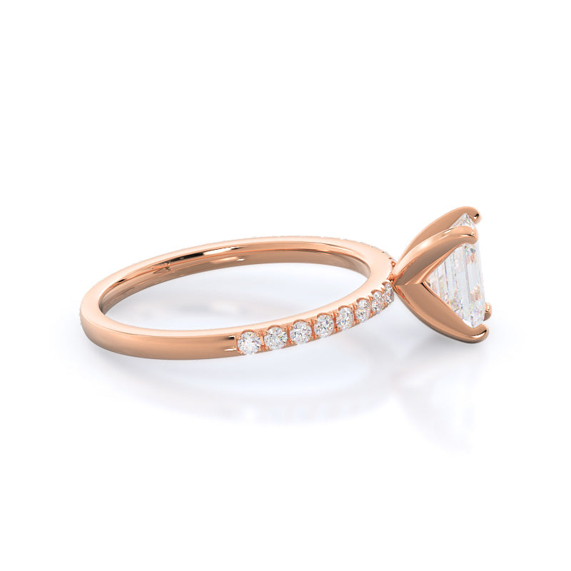 Classic Pave Diamond Engagement Ring with Emerald Cut Diamond in 14KT Rose Gold view 3
