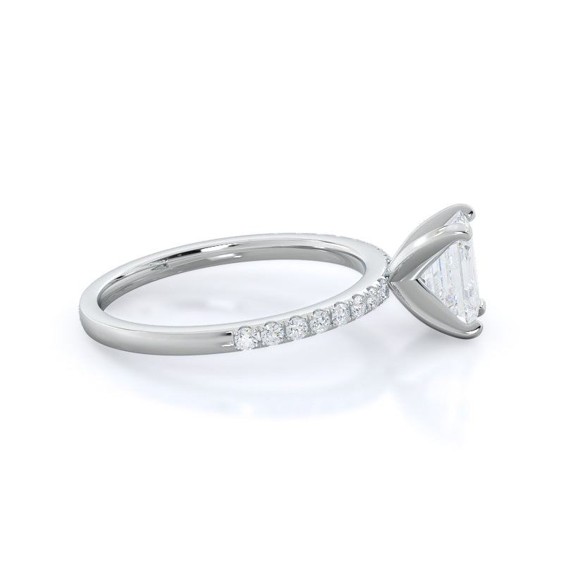 Classic Pave Diamond Engagement Ring with Emerald Cut Diamond in 14KT Platinum view 3
