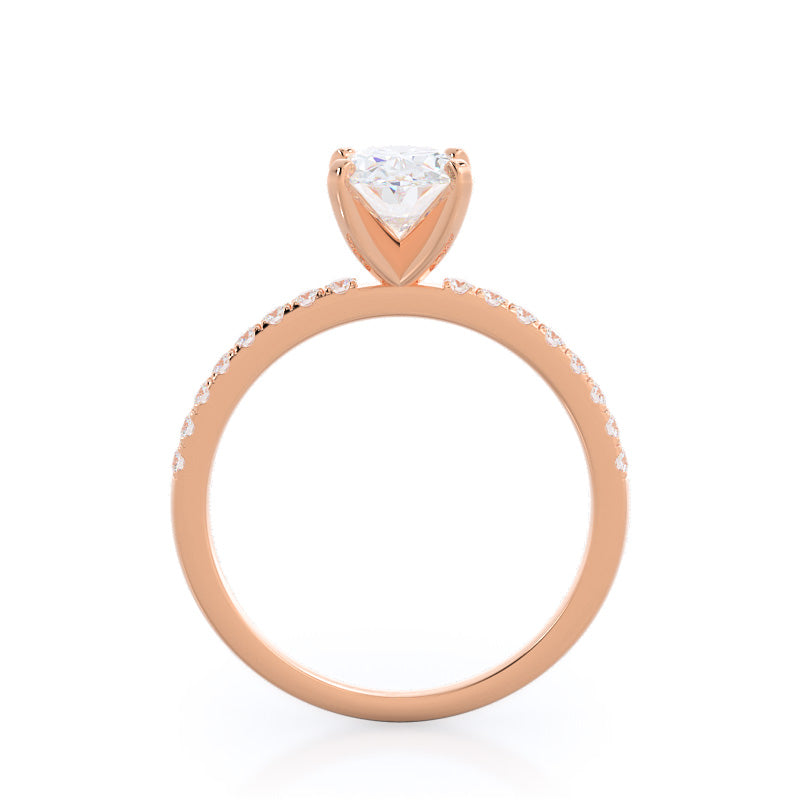 Classic Pave Diamond Engagement Ring with Oval Cut Diamond in 14KT Rose Gold view 2
