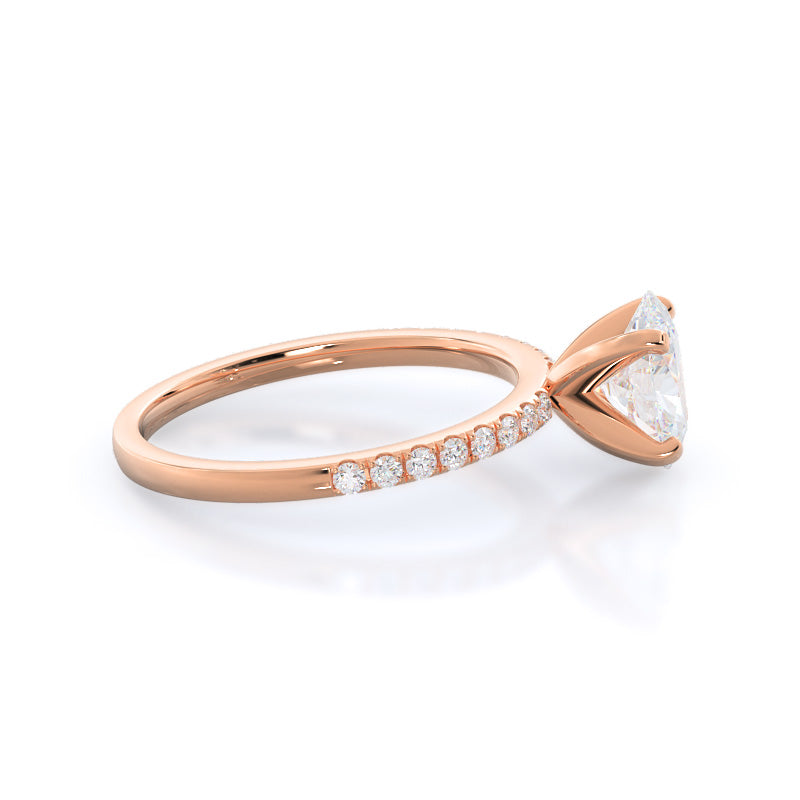 Classic Pave Diamond Engagement Ring with Oval Cut Diamond in 14KT Rose Gold view 3
