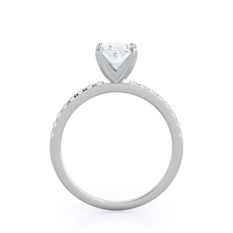 Classic Pave Diamond Engagement Ring with Oval Cut Diamond in 14KT Platinum view 2
