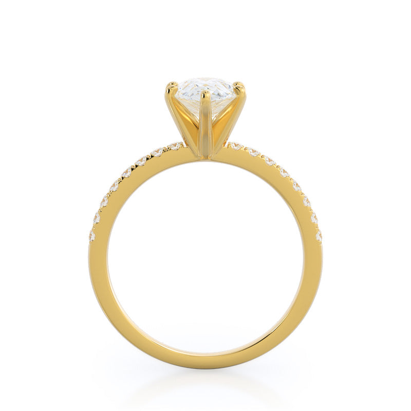 Classic Pave Diamond Engagement Ring with Pear Cut Diamond in 14KT Yellow Gold view 2
