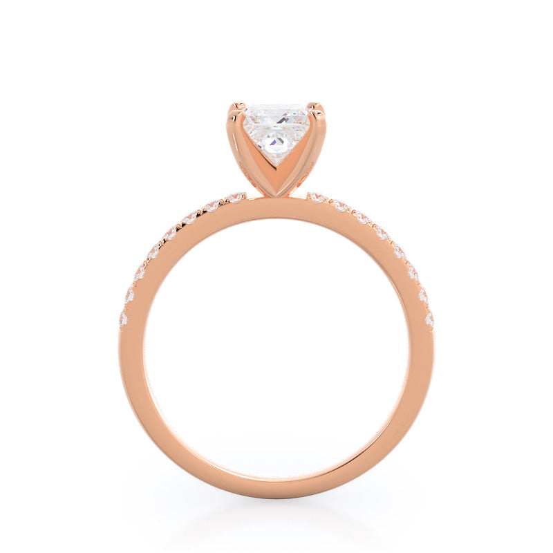 Classic Pave Diamond Engagement Ring with Princess Cut Diamond in 14KT Rose Gold view 2
