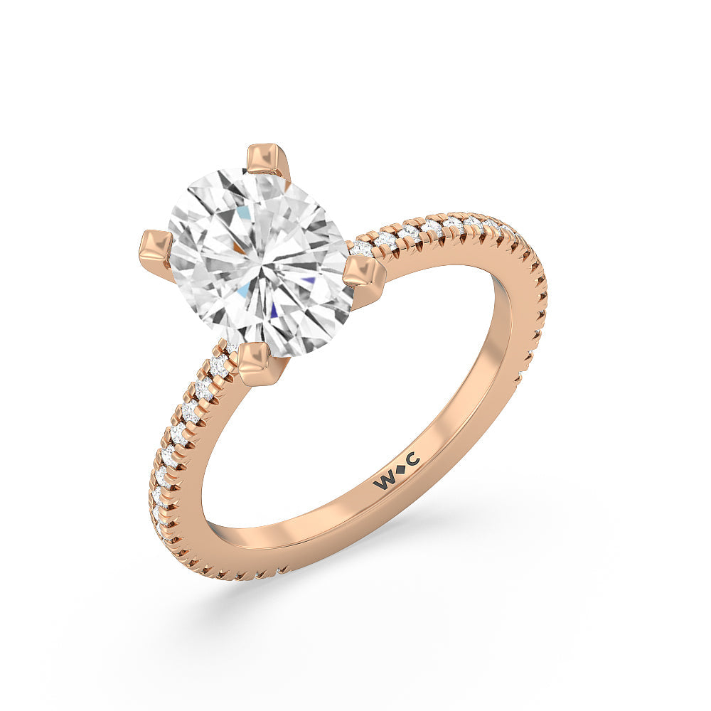 Oval Cut Petite French Set Lab Diamond Engagement Ring (1/4 ct. tw.) with Lab Grown Diamond in 14KT Rose Gold view 3
