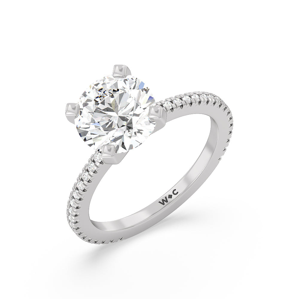 2 3/4 cttw Round Cut Petite French Set Diamond Engagement Ring with 2 3/4 Cut Diamond in 14KT Round view 3
