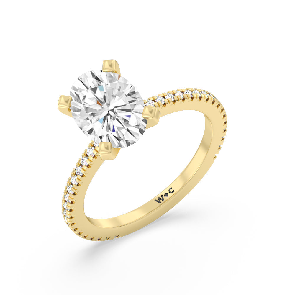 Oval Cut Petite French Set Lab Diamond Engagement Ring (1/4 ct. tw.) with Lab Grown Diamond in 14KT Yellow Gold view 3
