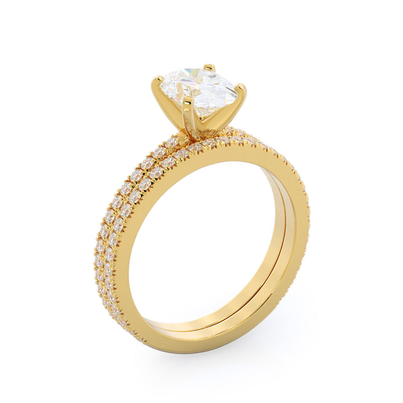Petite French Set Diamond Engagement Ring with Emerald Cut Diamond in 14KT Yellow Gold view 4
