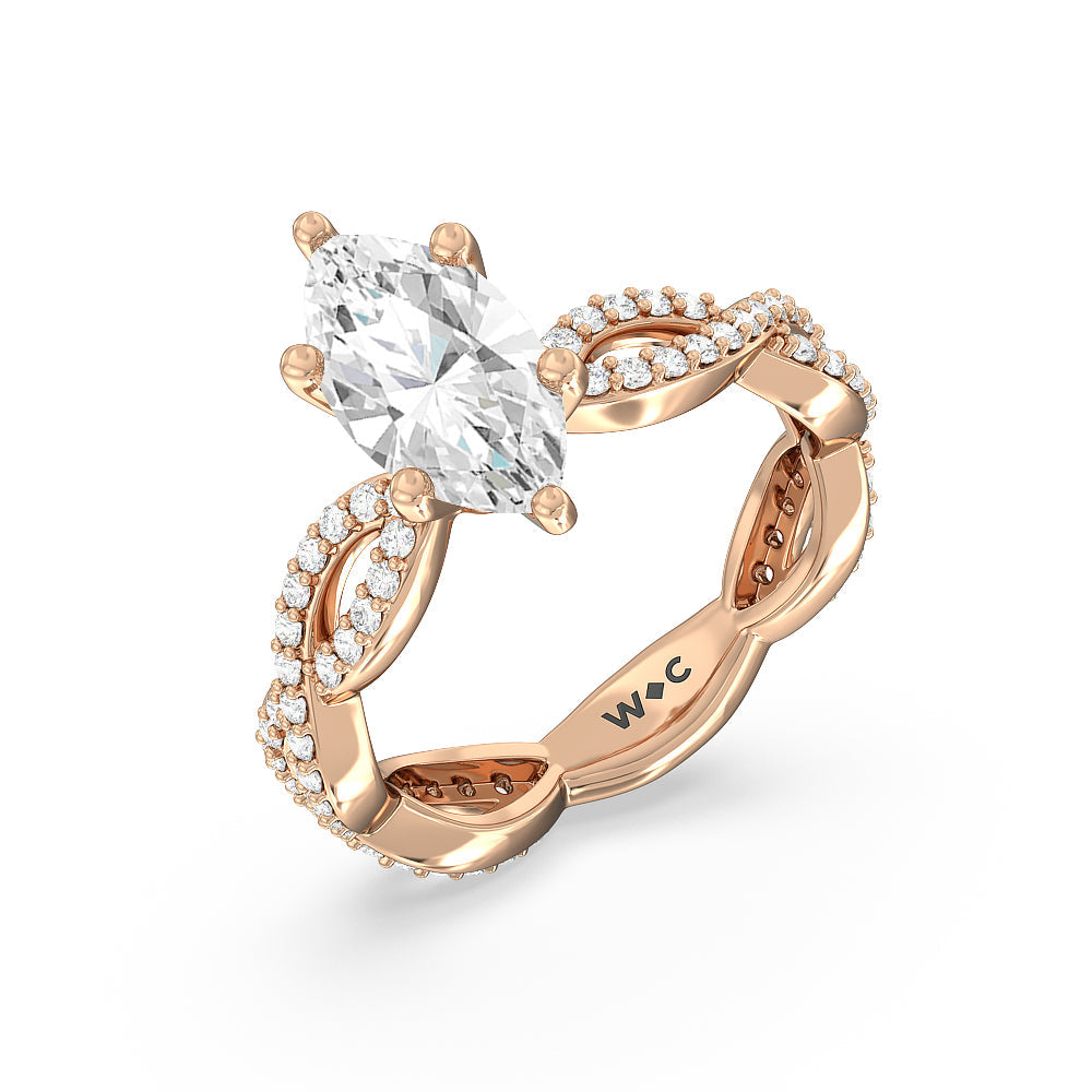 Marquise Cut Infinity Winding Diamond Engagement Ring with Lab Grown Diamond in 14KT Rose Gold view 3
