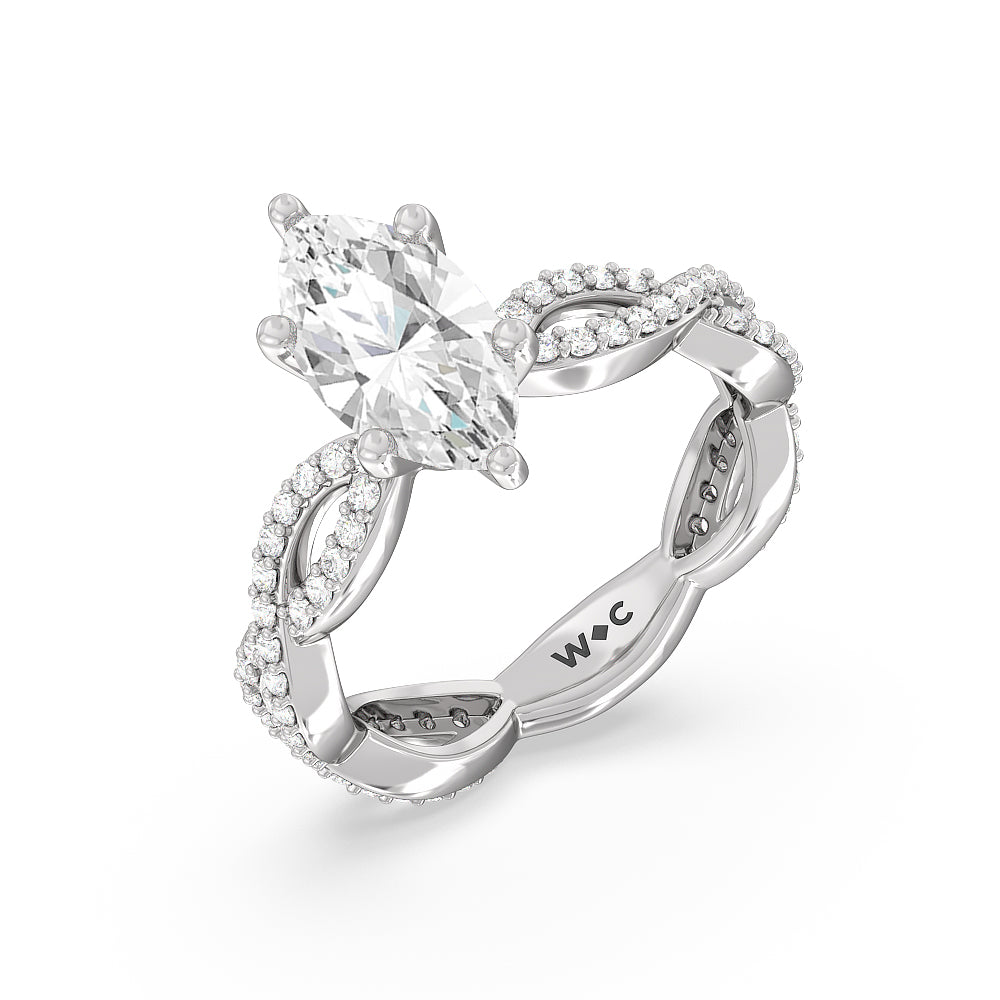 Marquise Cut Infinity Winding Diamond Engagement Ring with Lab Grown Diamond in 14KT Platinum view 3
