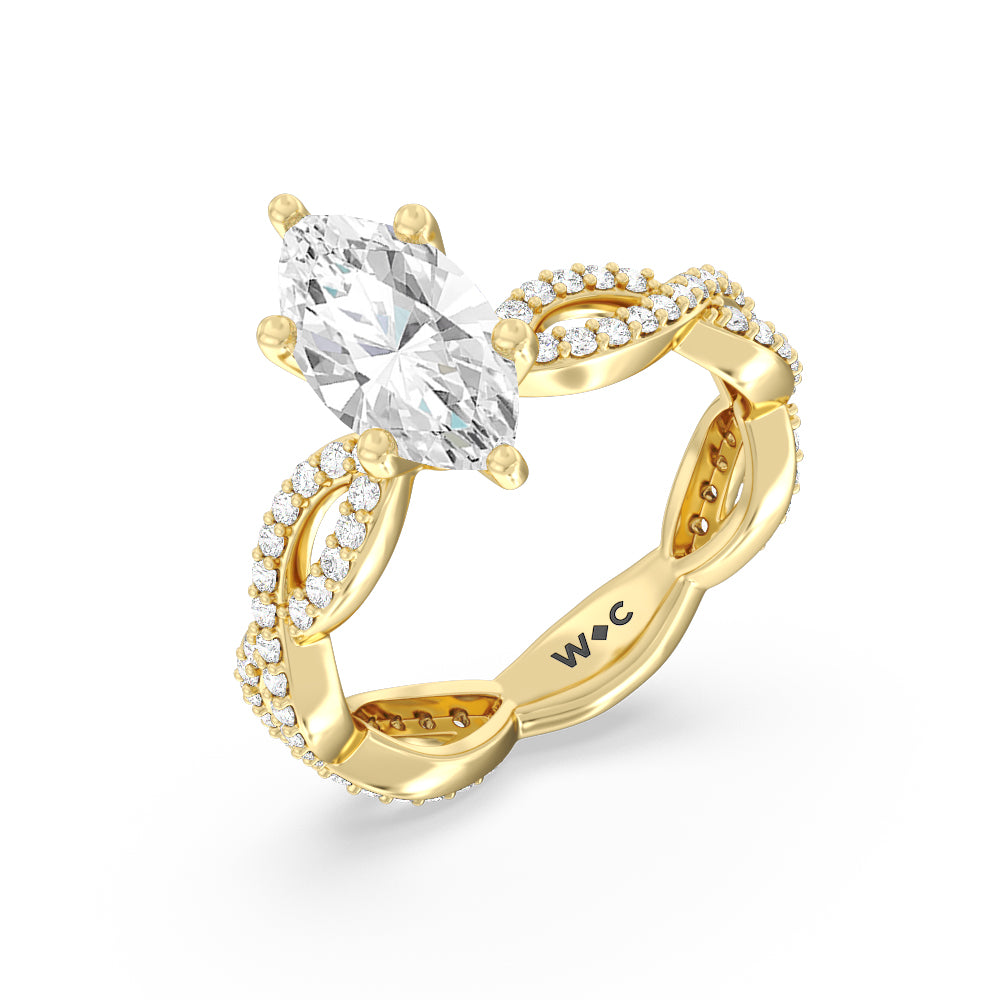 Marquise Cut Infinity Winding Diamond Engagement Ring with Lab Grown Diamond in 14KT Yellow Gold view 3
