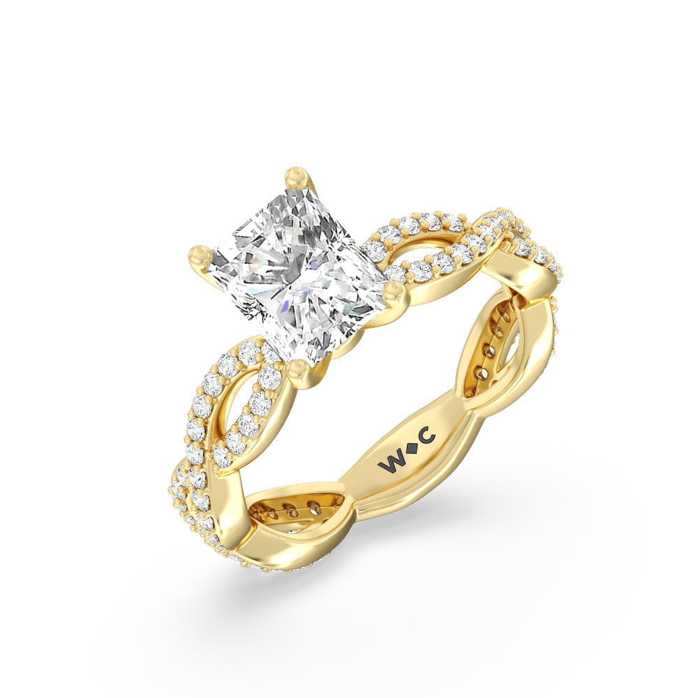 Radiant Cut Infinity Winding Diamond Engagement Ring with Lab Grown Diamond in 14KT Yellow Gold view 3
