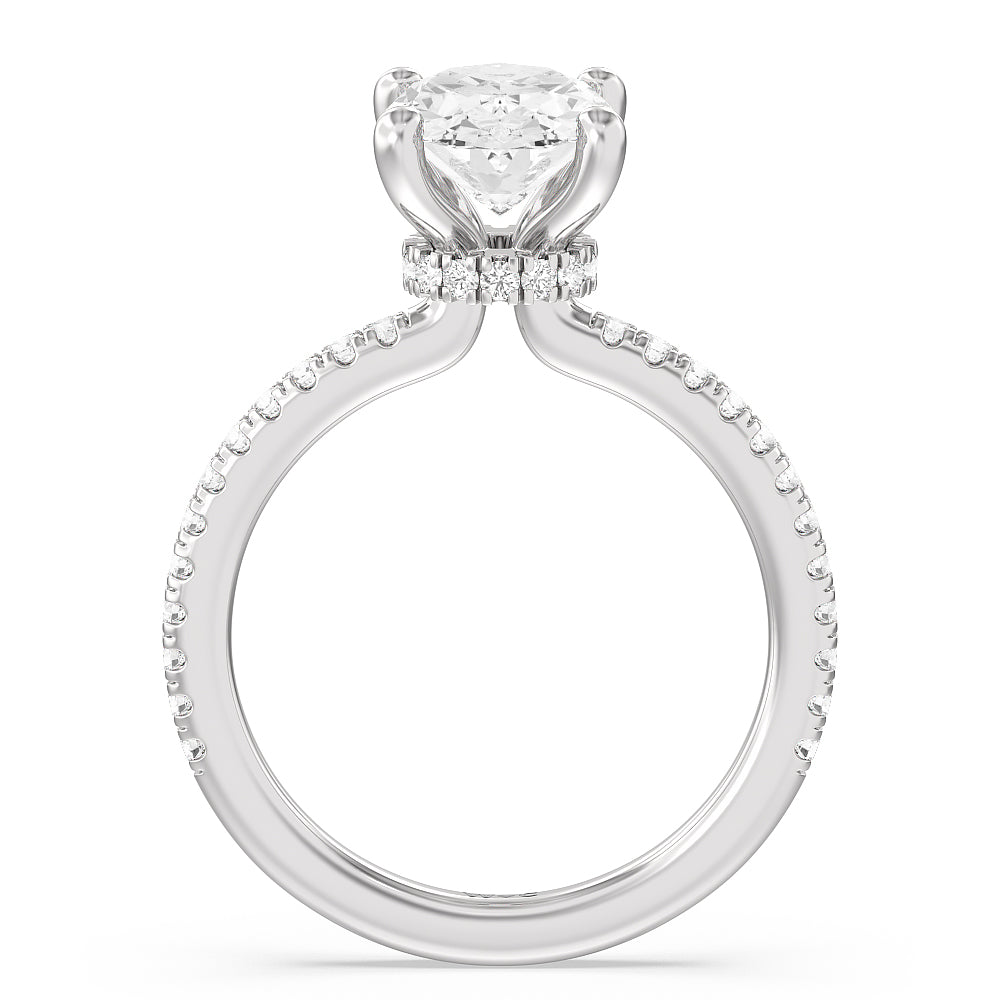 Pave Love Knot Diamond Engagement Ring with Oval Cut Diamond in 14KT Platinum view 2
