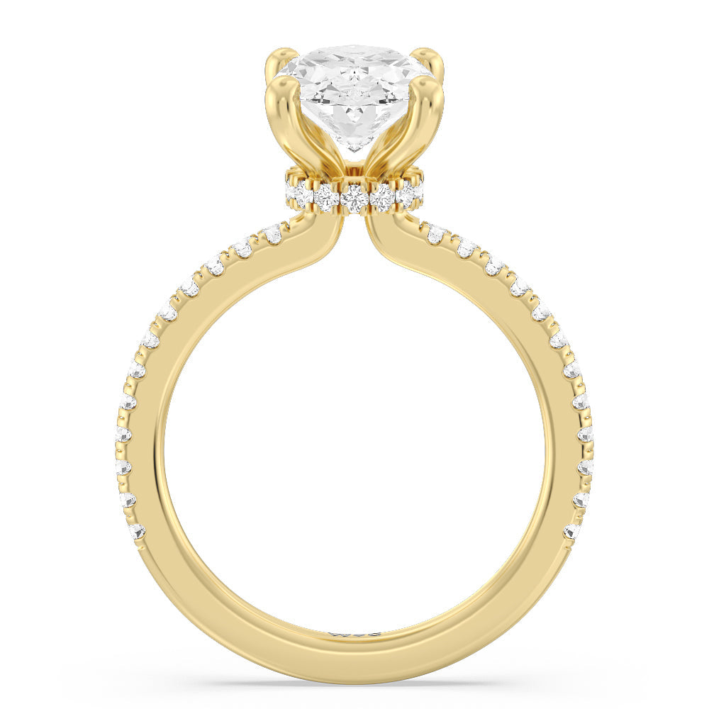 Pave Love Knot Diamond Engagement Ring with Oval Cut Diamond in 14KT Yellow Gold view 2
