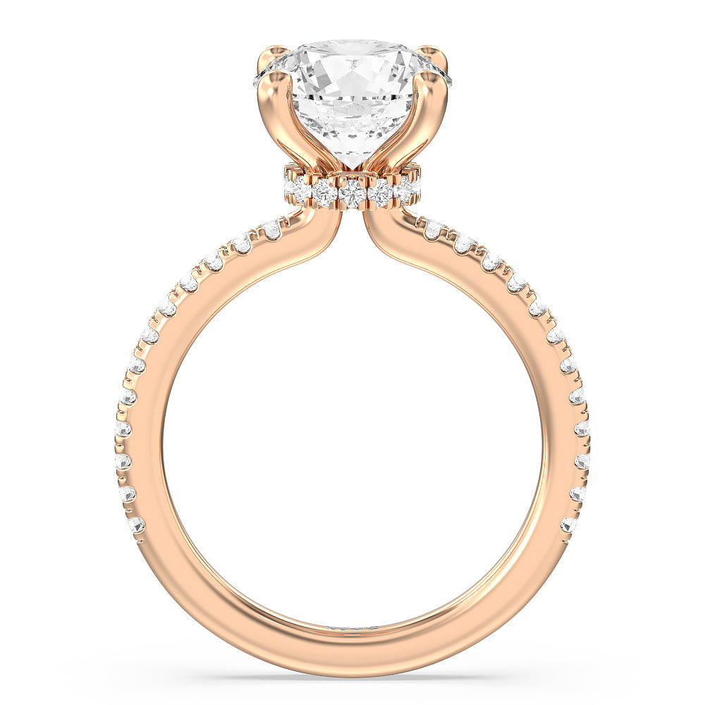 Round Cut Pave Love Knot Diamond Engagement Ring with Lab Grown Diamond in 14KT Rose Gold view 6
