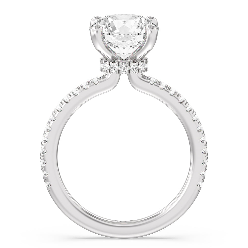 Pave Love Knot Diamond Engagement Ring with Round Cut Diamond in 14KT Platinum view 2
