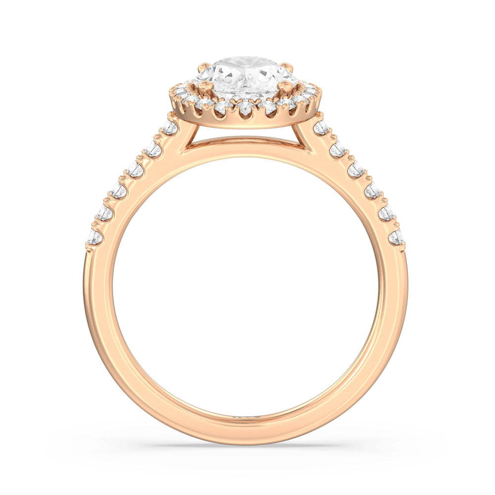 Pave Halo Engagement Ring with Oval Cut Diamond in 14KT Rose Gold view 2
