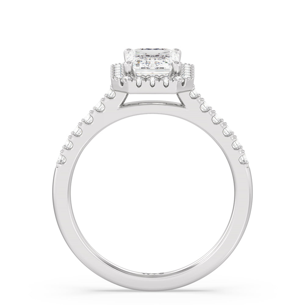 Pave Halo Engagement Ring with Emerald Cut Diamond in 14KT Platinum view 2

