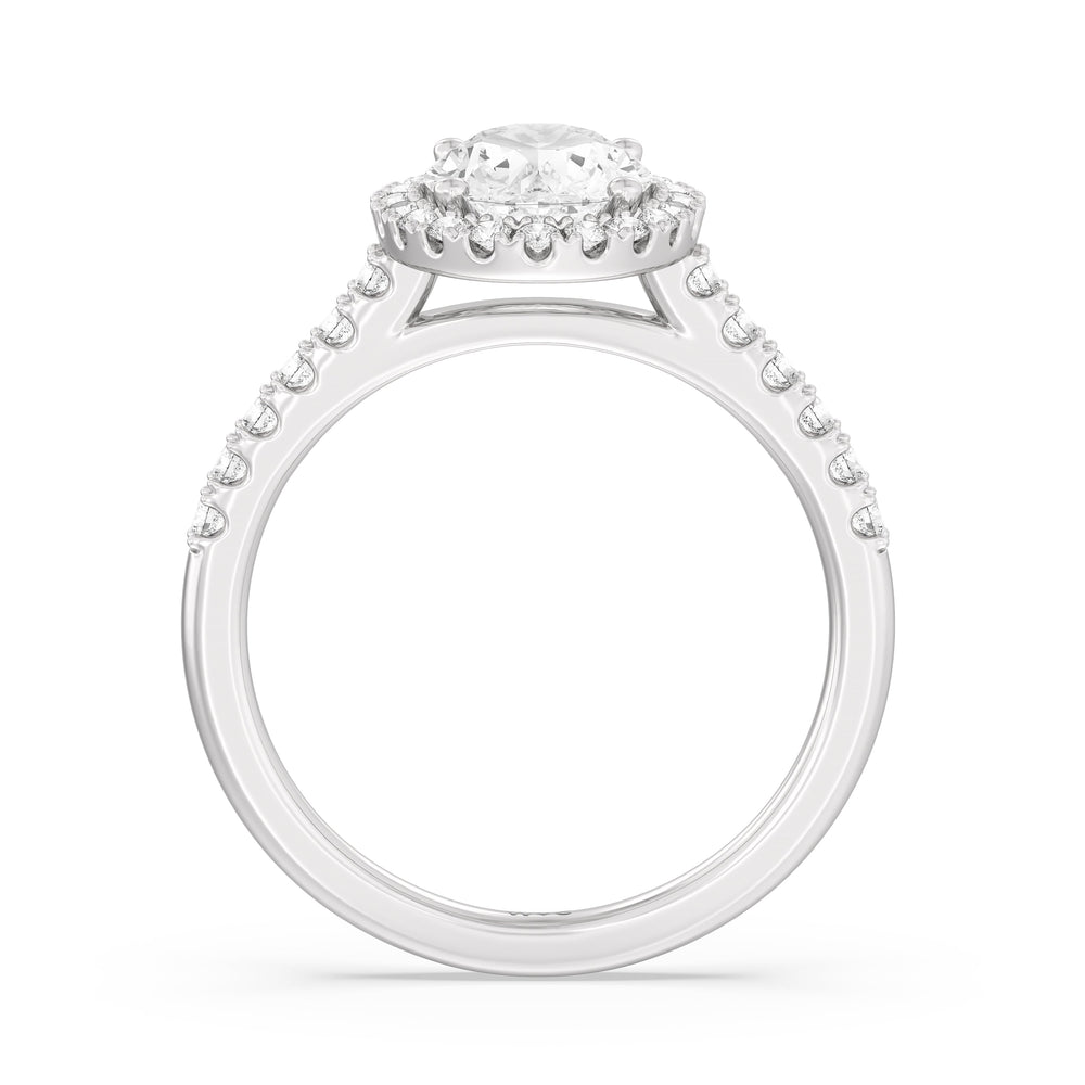 Pave Halo Engagement Ring with Oval Cut Diamond in 14KT Platinum view 2
