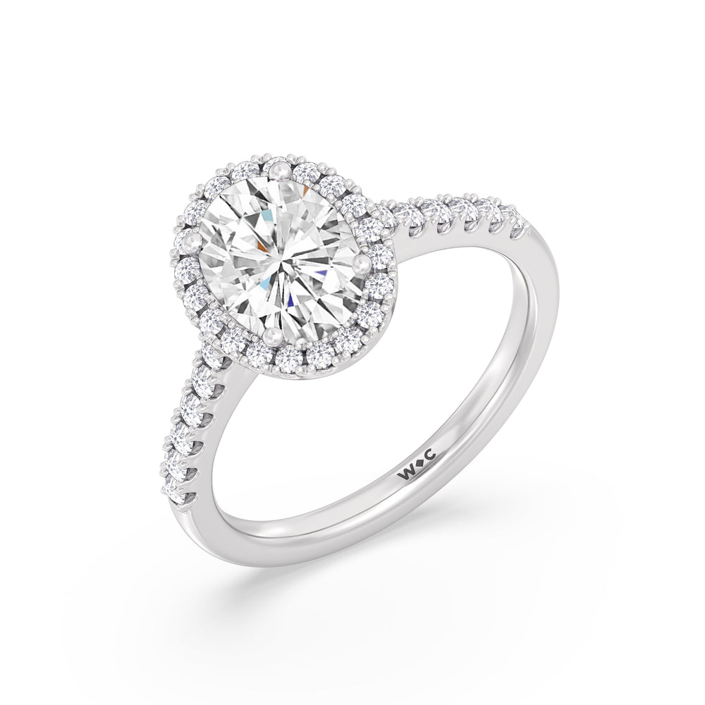 Pave Halo Engagement Ring with Oval Cut Diamond in 14KT Platinum view 3
