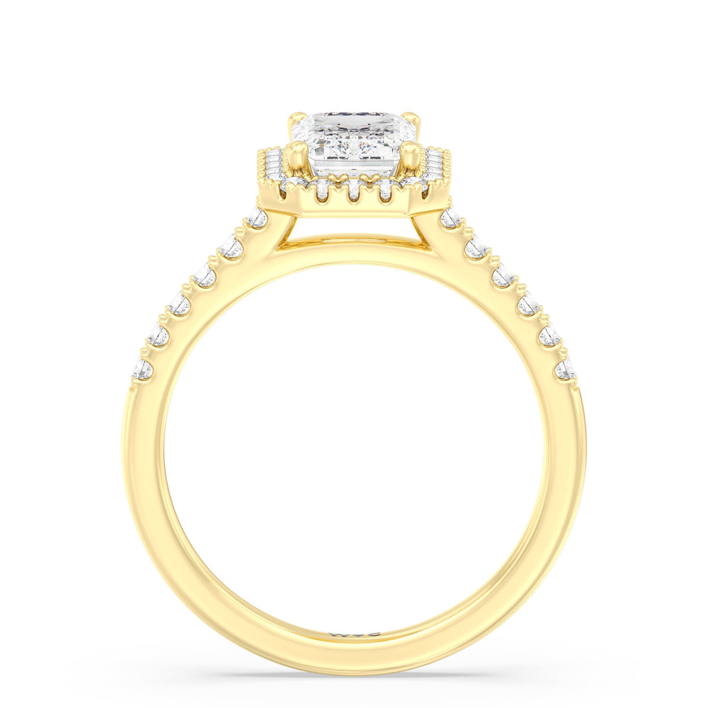 Pave Halo Engagement Ring with Emerald Cut Diamond in 14KT Yellow Gold view 2
