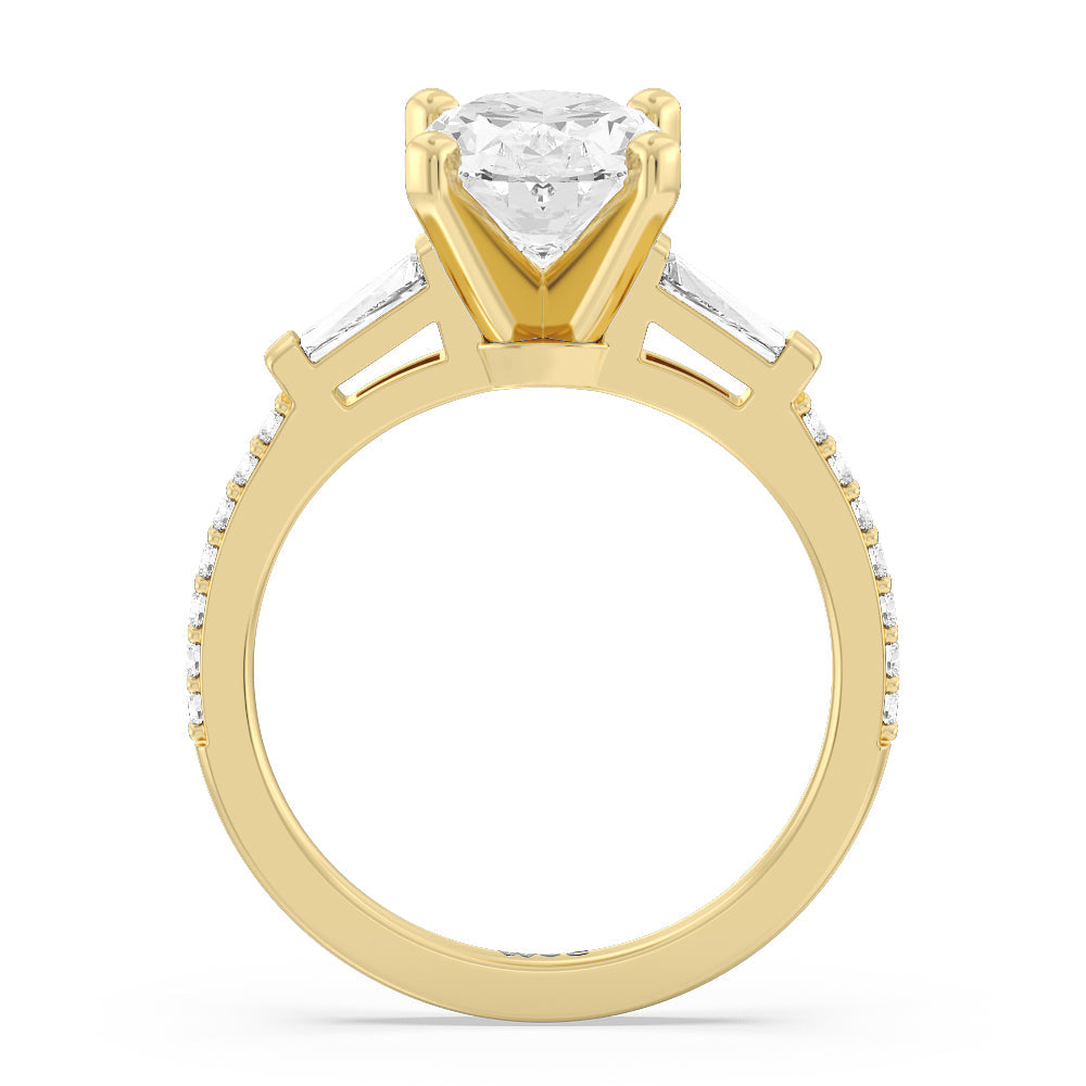 Oval Cut Three Stone Tapered Baguette Diamond Engagement Ring with Lab Grown Diamond in 14KT Yellow Gold view 2
