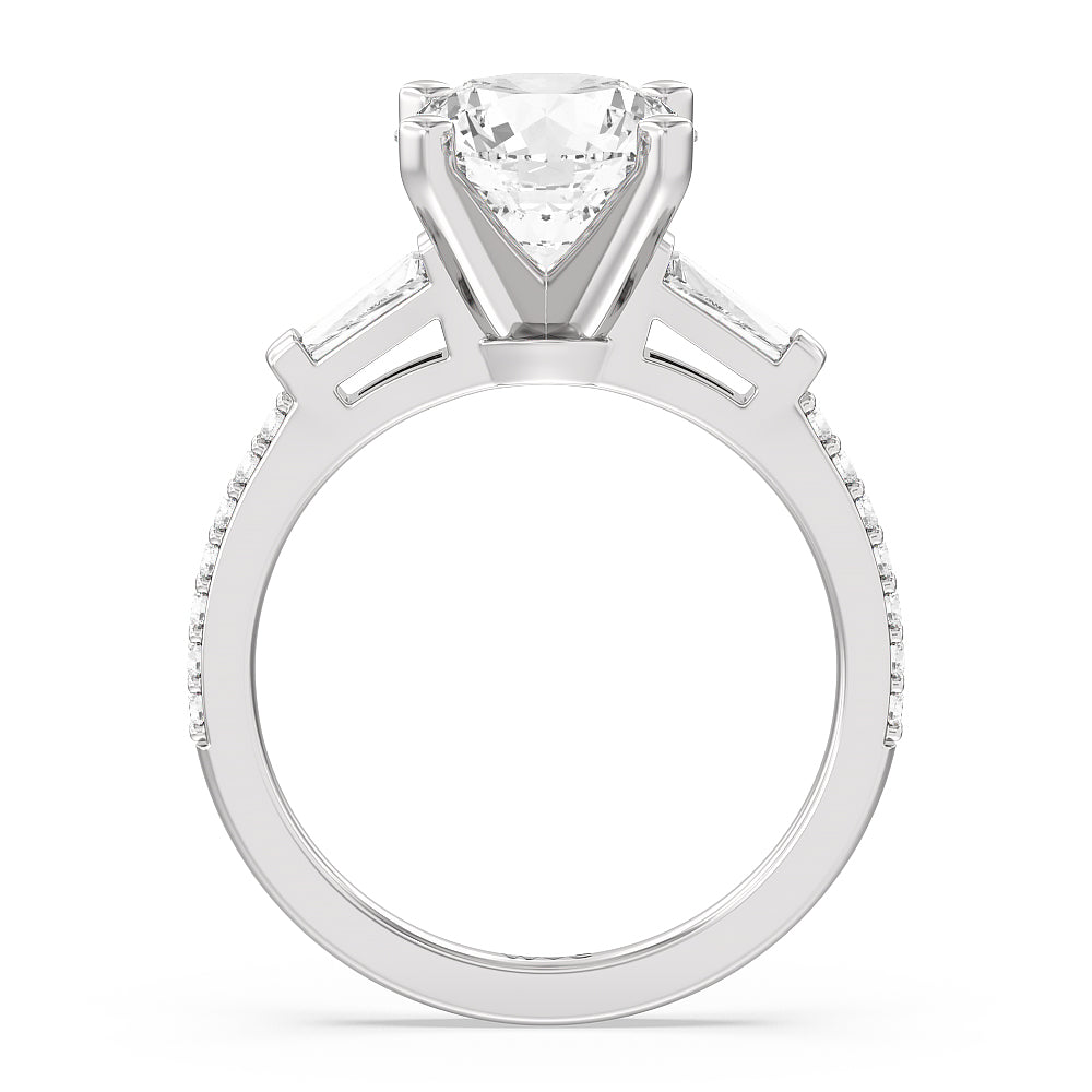 Round Cut Three Stone Tapered Baguette Diamond Engagement Ring with Lab Grown Diamond in 14KT Platinum view 2
