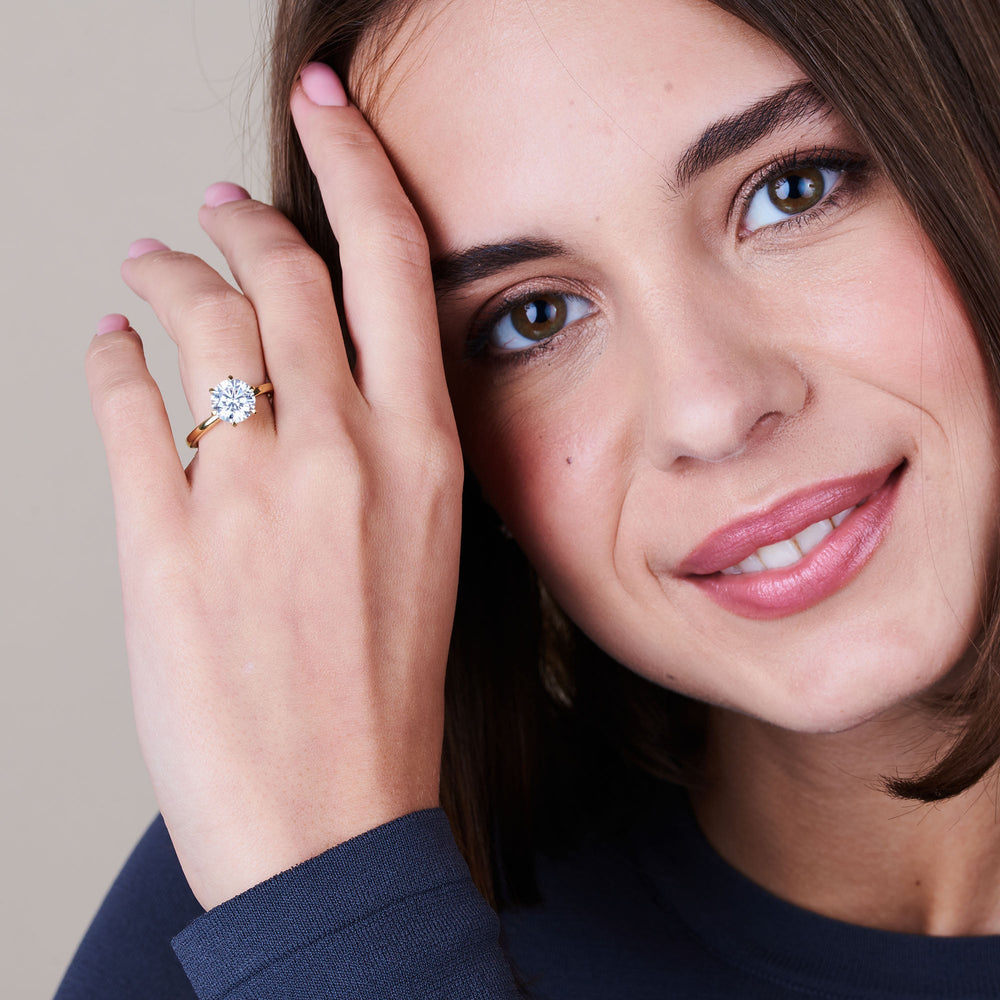 Model Wearing 6 Claw Hidden Halo Engagement Ring view