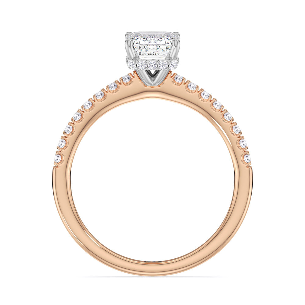 Emerald Cut Petite Pave Hidden Halo Engagement Ring with Lab Grown Diamond in 14KT White & Rose Gold view 2
