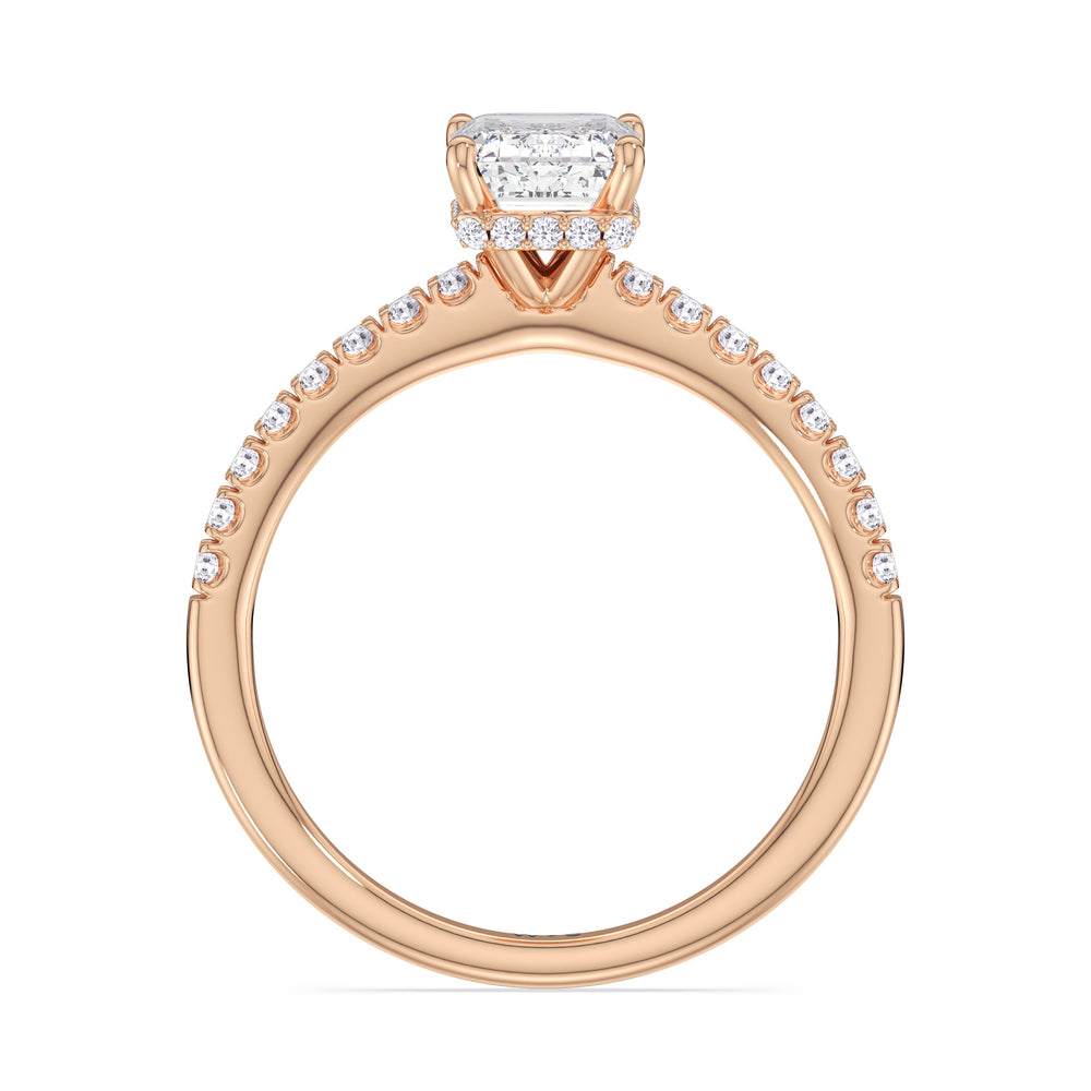 Emerald Cut Petite Pave Hidden Halo Engagement Ring with Lab Grown Diamond in 14KT Rose Gold view 2
