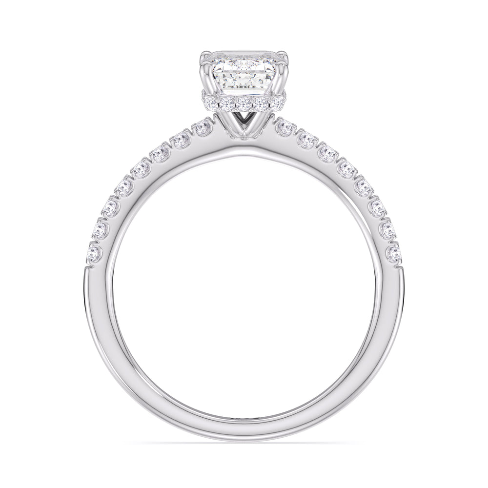 Emerald Cut Petite Pave Hidden Halo Engagement Ring with Lab Grown Diamond in 14KT Platinum view 2
