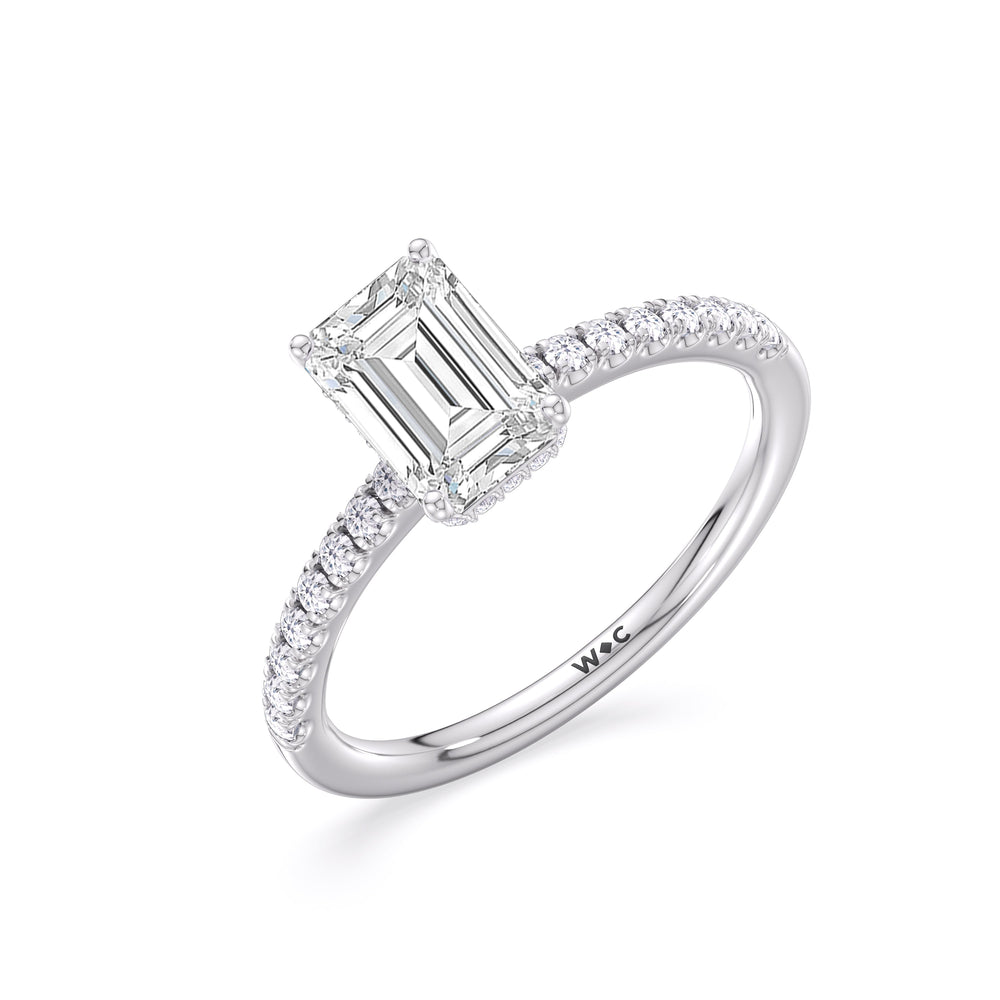 Emerald Cut Petite Pave Hidden Halo Engagement Ring with Lab Grown Diamond in 14KT Platinum view 3
