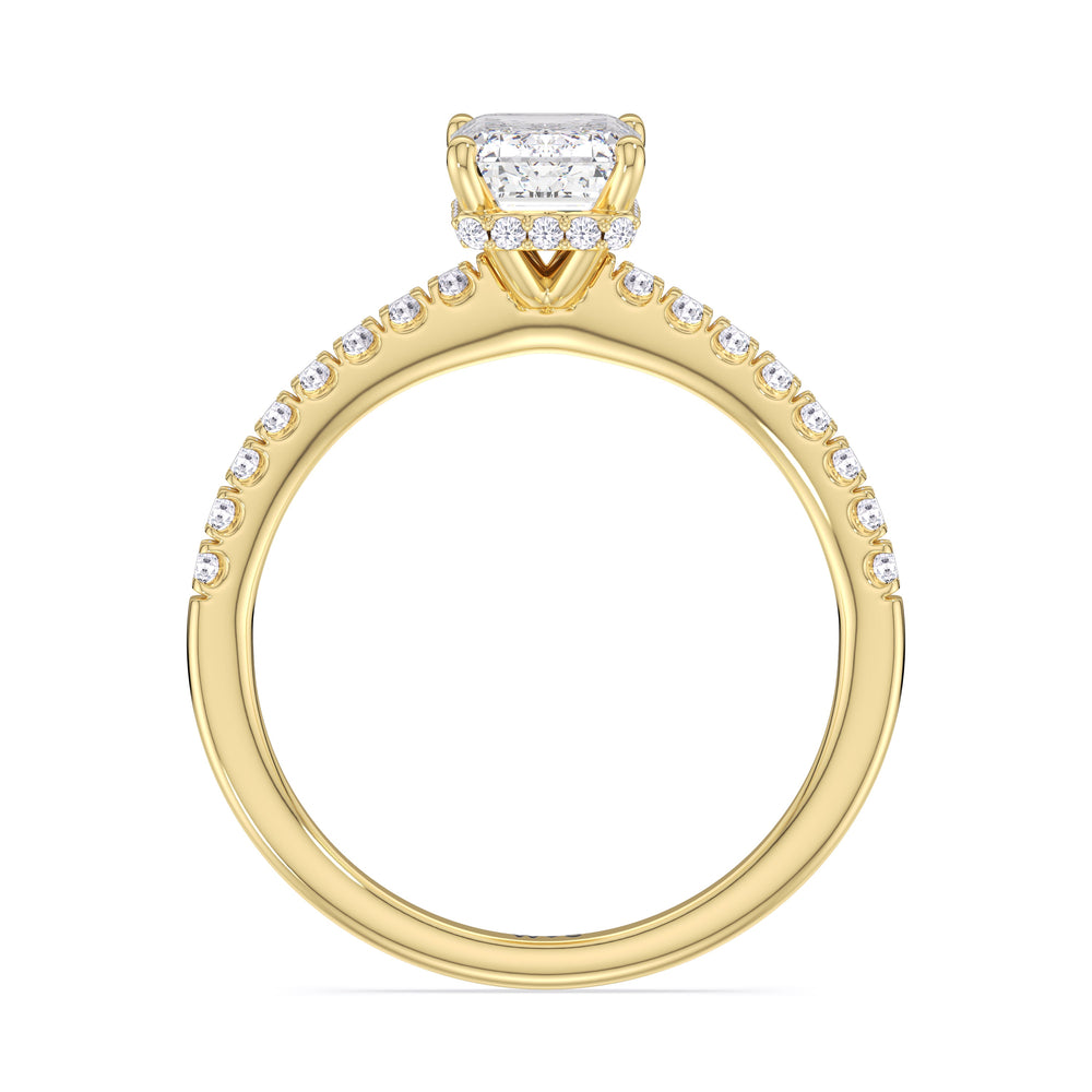 Emerald Cut Petite Pave Hidden Halo Engagement Ring with Lab Grown Diamond in 14KT Yellow Gold view 2
