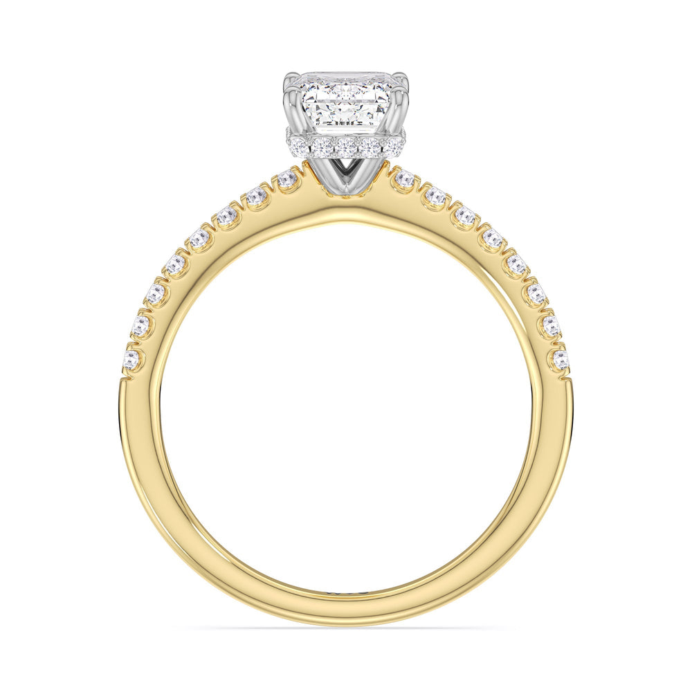 Emerald Cut Petite Pave Hidden Halo Engagement Ring with Lab Grown Diamond in 14KT White & Yellow Gold view 2
