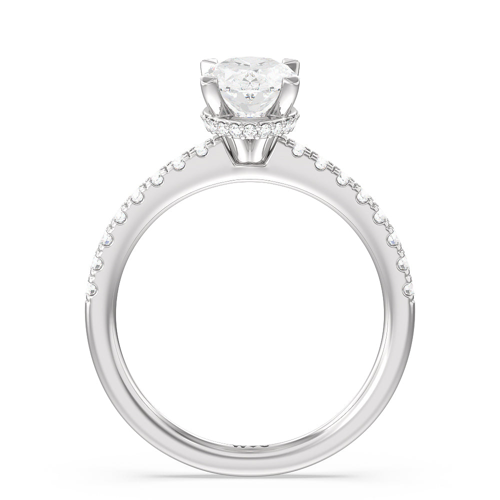 1 3/4 cttw Oval Cut Petite Pave Hidden Halo Engagement Ring with 1 3/4 Cut Diamond in 14KT Oval view 2
