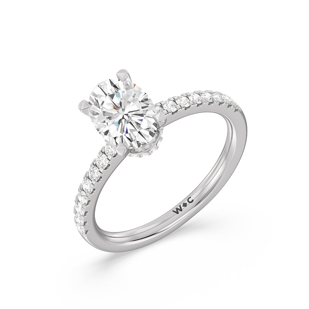 1 3/4 cttw Oval Cut Petite Pave Hidden Halo Engagement Ring with 1 3/4 Cut Diamond in 14KT Oval view 3
