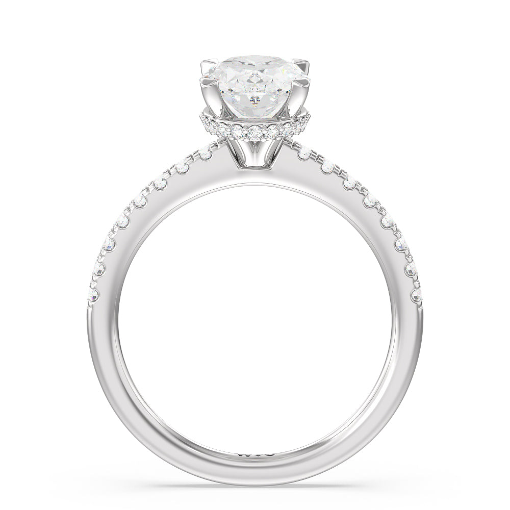 2 1/3 cttw Oval Cut Petite Pave Hidden Halo Engagement Ring with 2 1/3 Cut Diamond in 14KT Oval view 2
