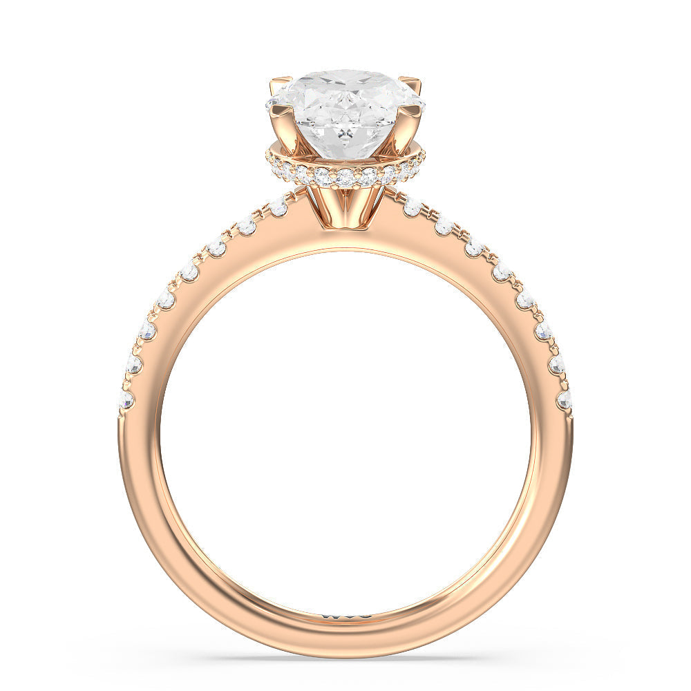 Fine Petite Pave Hidden Halo Engagement Ring with Oval Cut Diamond in 14KT Rose Gold view 2
