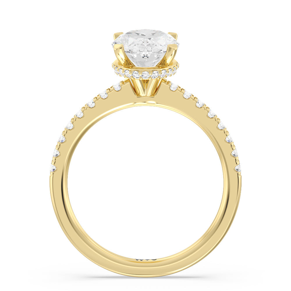 Oval Cut Petite Pave Hidden Halo Engagement Ring with Lab Grown Diamond in 14KT Yellow Gold view 3
