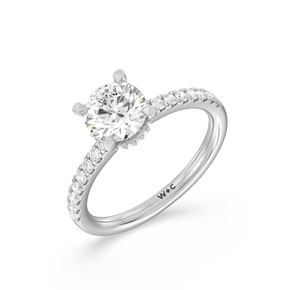 1 3/4 cttw Round Cut Petite Pave Hidden Halo Engagement Ring with 1 3/4 Cut Diamond in 14KT Round view 3
