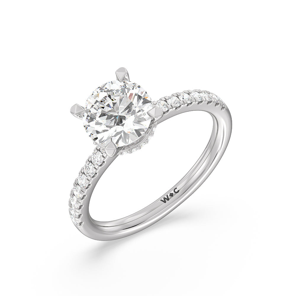 2 1/3 cttw Round Cut Petite Pave Hidden Halo Engagement Ring with 2 1/3 Cut Diamond in 14KT Round view 3
