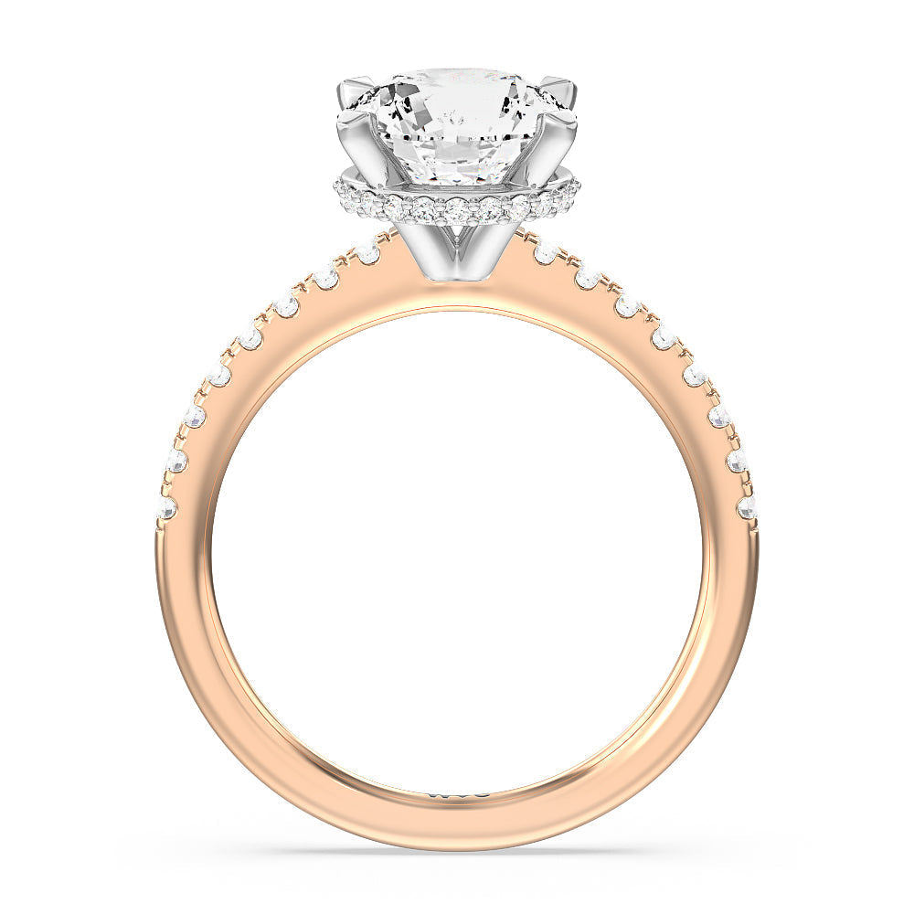 Round Cut Petite Pave Hidden Halo Engagement Ring with Lab Grown Diamond in 14KT White & Rose Gold view 2
