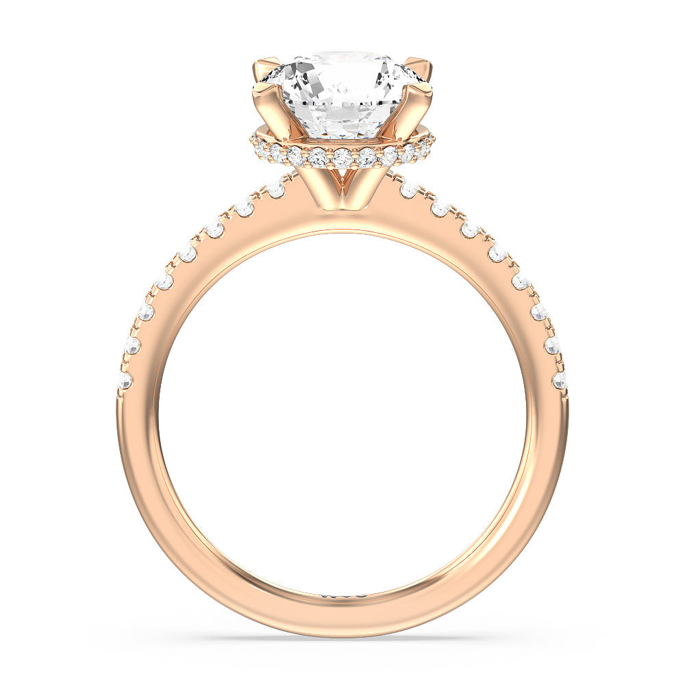Round Cut Petite Pave Hidden Halo Engagement Ring with Lab Grown Diamond in 14KT Rose Gold view 3
