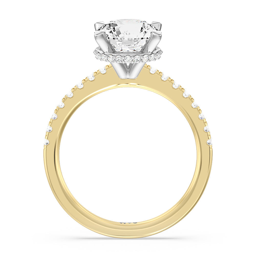 Round Cut Petite Pave Hidden Halo Engagement Ring with Lab Grown Diamond in 14KT White & Yellow Gold view 2

